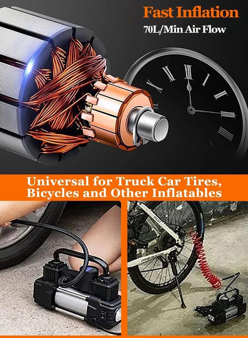 Keysweet Dual Cylinder 150PSI Portable Air Compressor - 12V DC Car Tire Inflator with Digital Pressure Gauge, LED Light & Tire Repair Kit. Electric Air Pump for Cars, Motorcycles, Bikes, Sports Balls. Includes Carry Case - Ideal Travel Gift for Family - Image 4